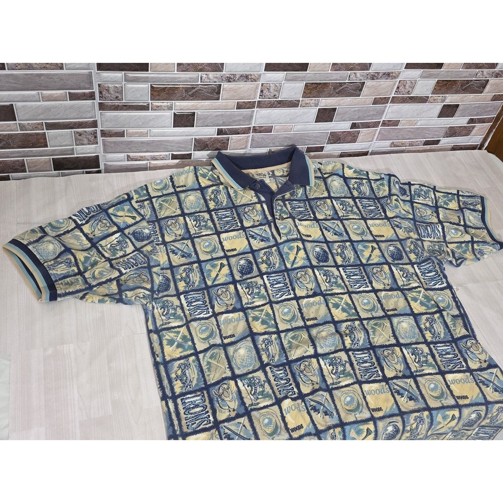 Vintage Disney Tigger Golf Polo – Checkered 'Woods' & 'Irons' – Men's Large 90's - Picture 6 of 16
